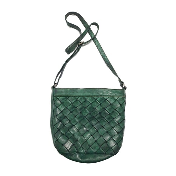 Vilenca Holland Women's Crossbody Shoulder Bag Woven Green Leather Distressed - Picture 1 of 7